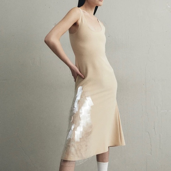 NEW A.W.A.K.E. MODE BEIGE FITTED TANK MIDI DRESS - Picture 3 of 8